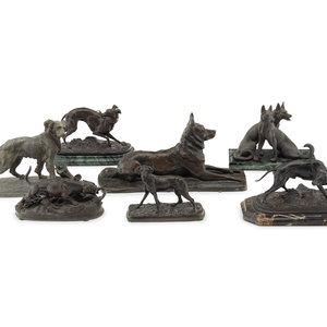 Appraisal: A Group of Seven French Bronze and Patinated Metal Animalier