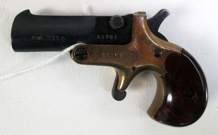 Appraisal: RECK SINGLE SHOT DERRINGER lr caliber blued barrel brown plastic