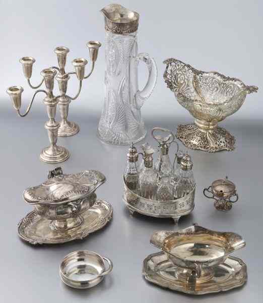 Appraisal: Group of sterling and cut glass tableware including footed sauce