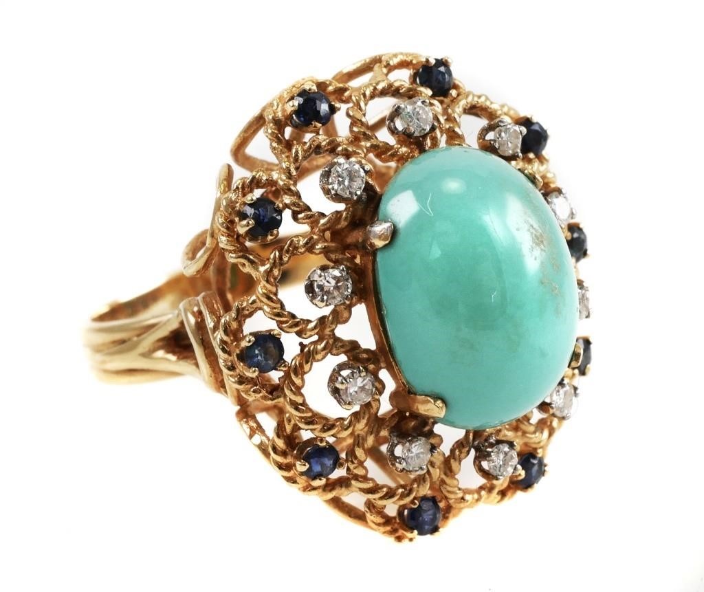 Appraisal: K GOLD TURQUOISE AND DIAMOND RINGMarked k gold ring mm