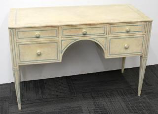 Appraisal: Cream Turquoise Craquelure The cream top and drawers accented with