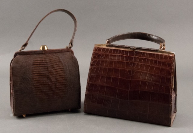 Appraisal: Two Alligator Skin Purses Largest H Lesco alligator skin handbag