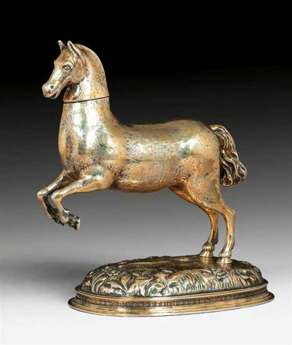 Appraisal: VERMEIL DRINKING VESSEL IN THE FORM OF A HORSE Probably