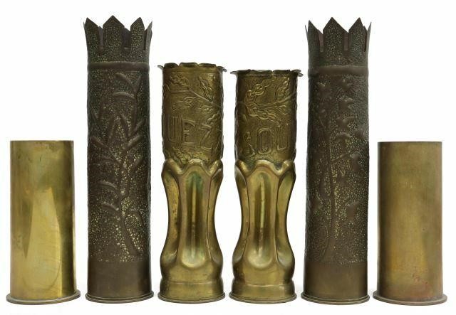 Appraisal: lot of WWI-era trench art vases fashioned from artillery shells