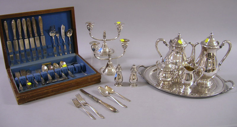 Appraisal: Silver Plated Coffee and Tea Set and Flatware Service an