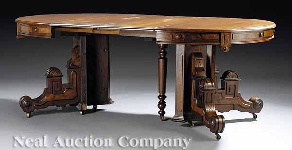 Appraisal: An American Renaissance Carved Incised and Burled Walnut Extension Dining