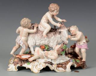 Appraisal: Frankenthal Cherubs with Ram Frankenthal figural group of four cherubs