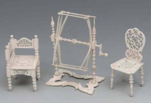 Appraisal: AN ANGLO INDIAN MINIATURE IVORY WOOL WINDER a corner chair