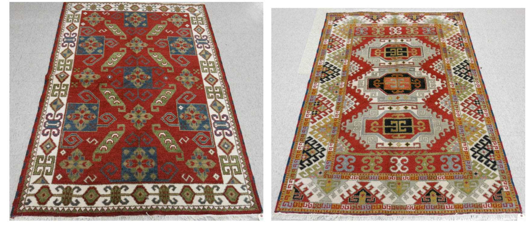 Appraisal: TWO HAND KNOTTED ORIENTAL AREA RUGS Indo-Caucasians ' x '