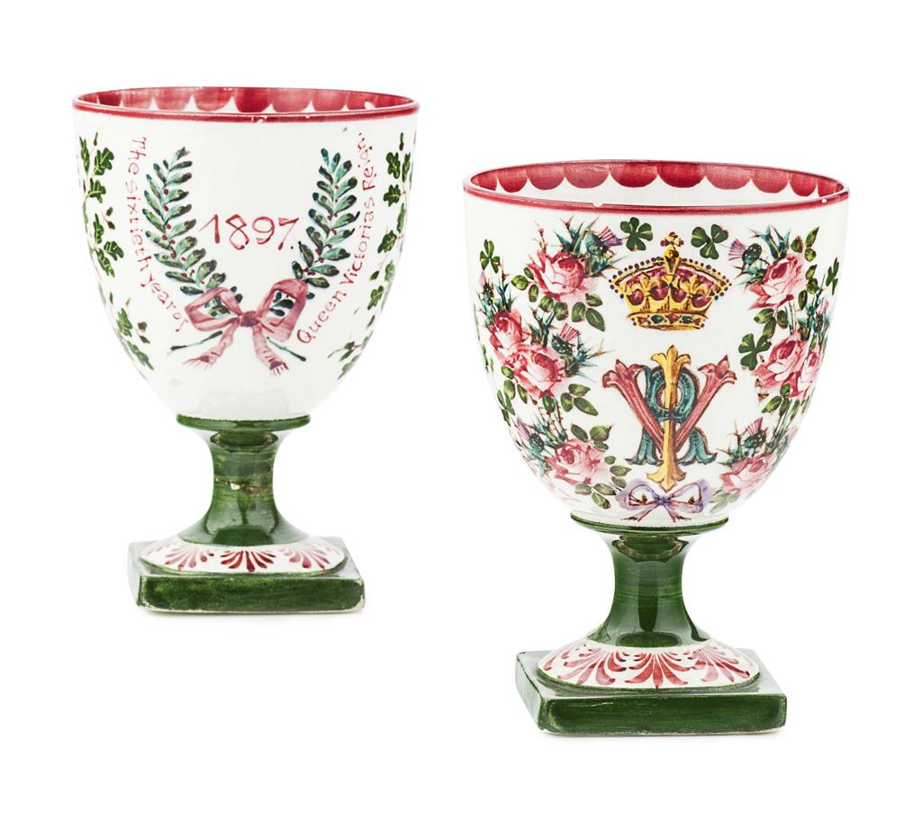 Appraisal: WEMYSS WARE TWO COMMEMORATIVE GOBLETS DATED each bearing inscription THE