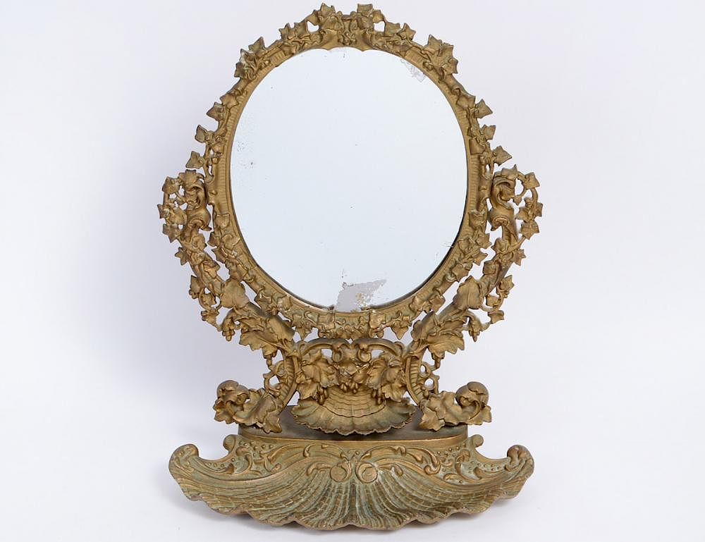 Appraisal: GILT CAST IRON DRESSING MIRROR Possibly American Second Half of