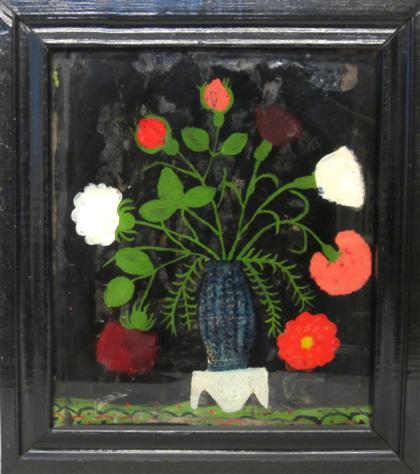 Appraisal: American School th th century reverse painted floral still life