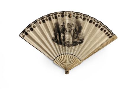 Appraisal: A printed paper fan English circa with bone sticks printed