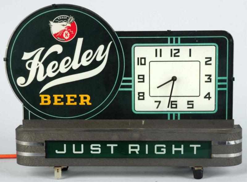 Appraisal: Keeley Beer Reverse Glass Light-Up Clock Sign Paint is nice