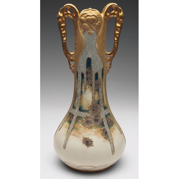 Appraisal: Amphora vase designed byPaul Dachsel beautiful example with twoorganic handles