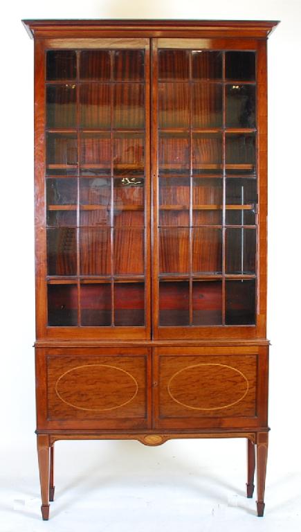 Appraisal: EARLY TWENTIETH CENTURY INLAID MAHOGANY BOOKCASE OR DISPLAY CABINET the