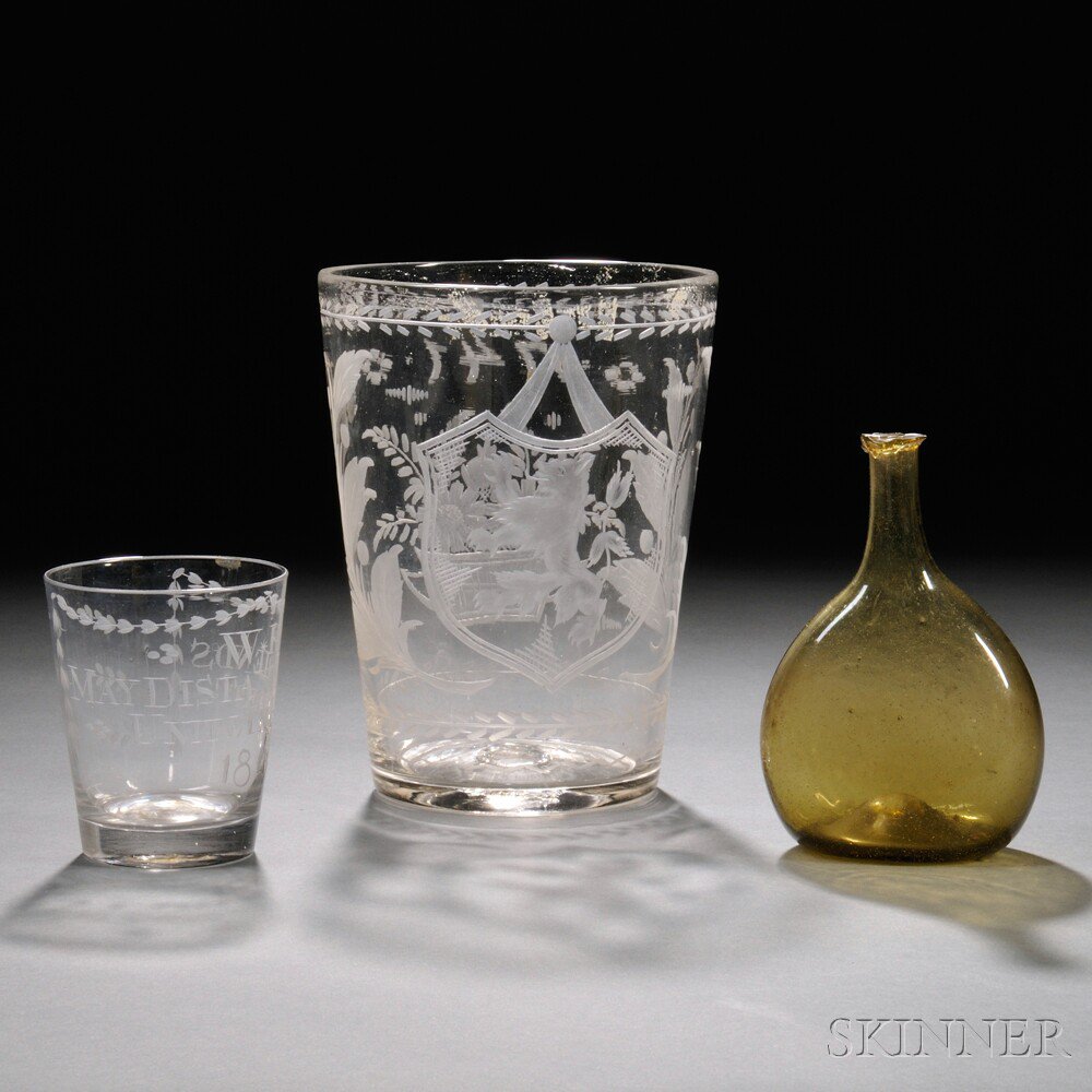 Appraisal: Three Early Blown Glass Items th century two colorless flip