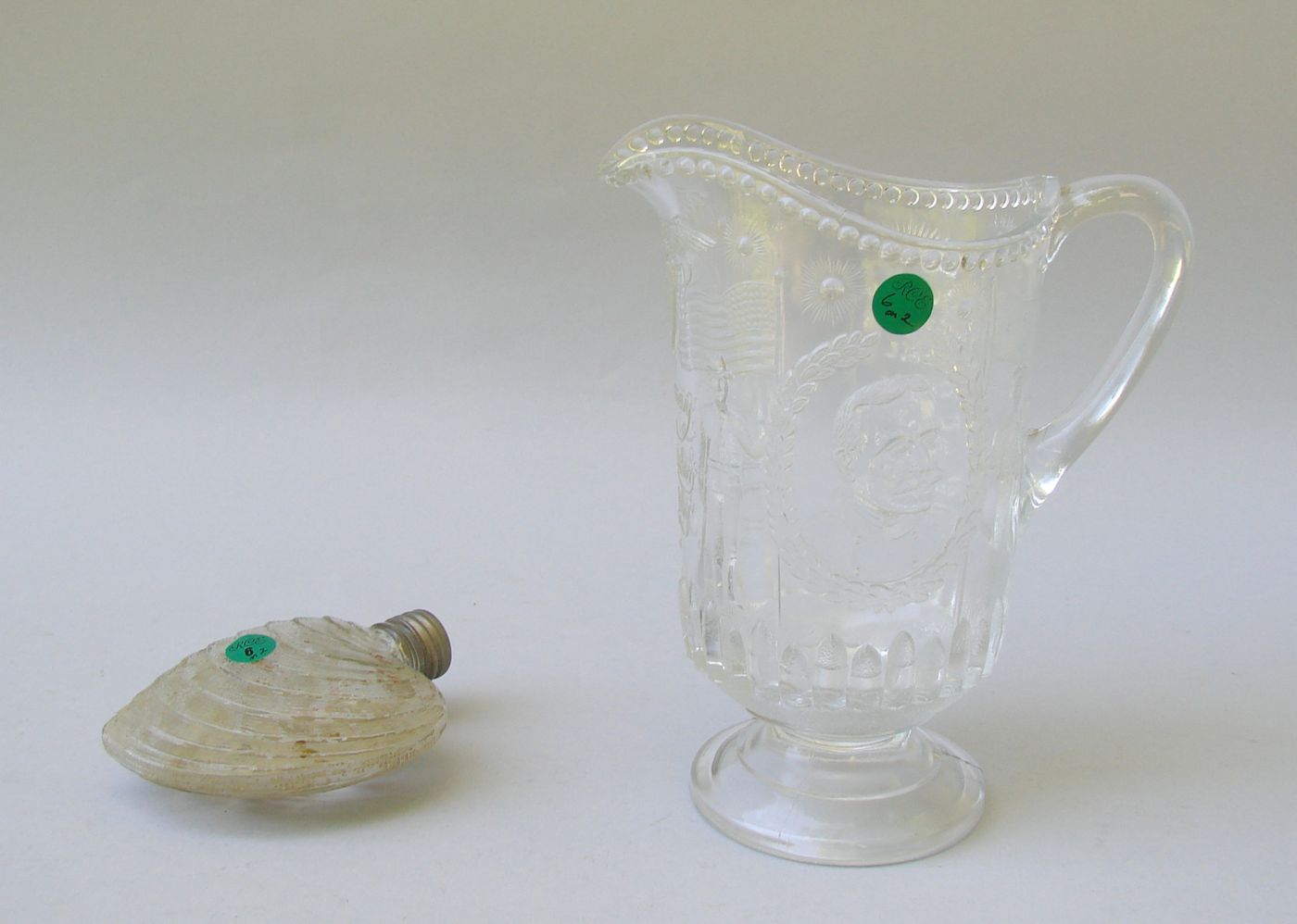 Appraisal: TWO GLASS ITEMS Circa Admiral Dewey pitcher height together with