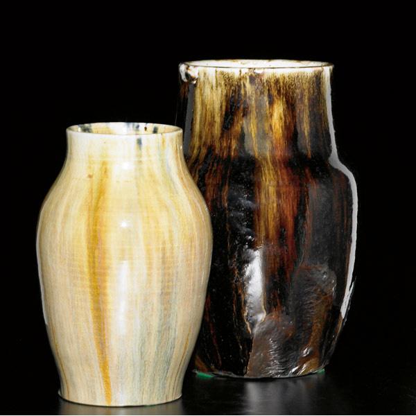 Appraisal: DEDHAM Two experimental vases by Hugh Robertson covered in flambe