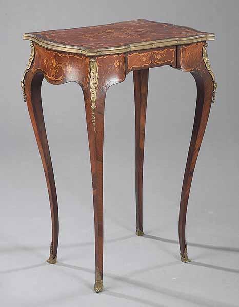 Appraisal: A Louis XV-Style Marquetry Kingwood and Bronze-Mounted Side Table late