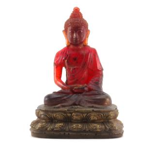 Appraisal: th Century Chinese Cherry Amber Seated Buddha Figurine th Century