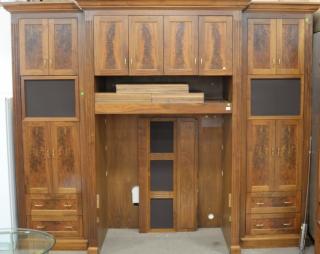 Appraisal: Custom made walnut and burl walnut TV cabinet ht in