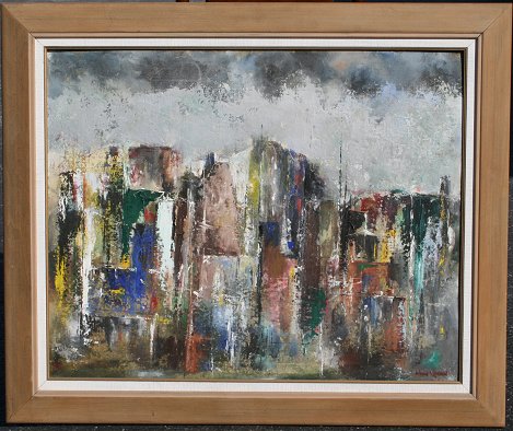 Appraisal: QUAN Mun American ''The Metropolis'' OIL Canvas Board '' x