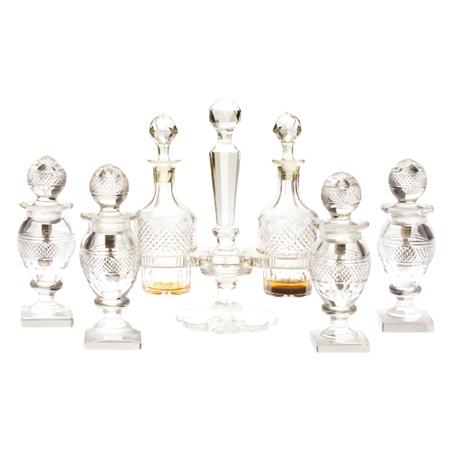 Appraisal: Cut Glass Cruet Set and Four Cut Glass Salts en