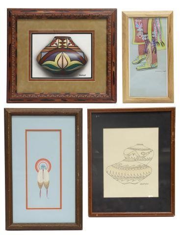 Appraisal: lot of Framed Native American paintings including gouache on paper