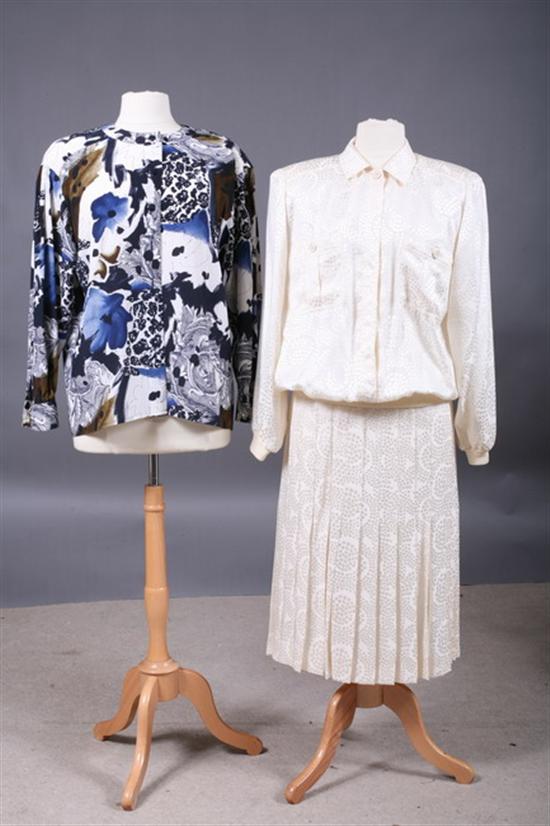 Appraisal: VALENTINO CREAM COLORED SILK SKIRT AND BLOUSE AND AN ESCADA