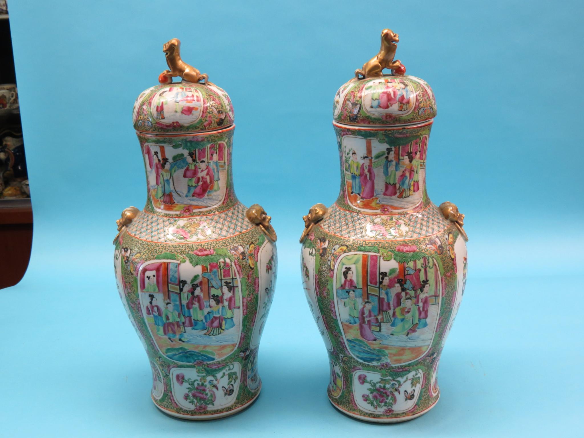 Appraisal: A large pair of th century Canton porcelain vases baluster-shape