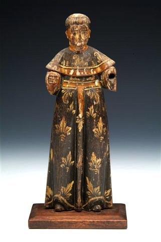 Appraisal: A POLYCHROME MODEL OF A SAINT on a later stand