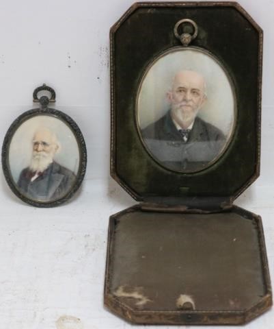 Appraisal: TWO FRAMED MINIATURE PORTRAIT PAINTINGS DEPICTINGTWO ELDERLY GENTLEMEN ONE IS