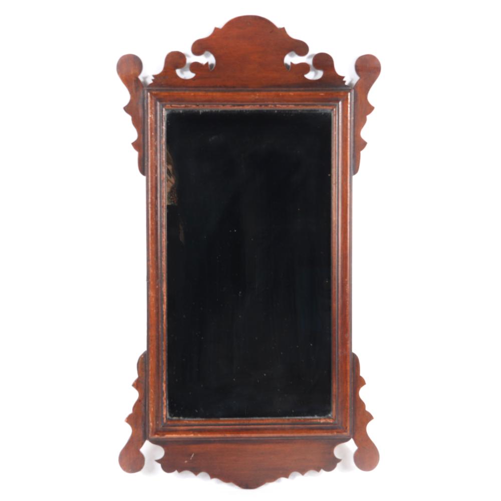 Appraisal: ANTIQUE MAHOGANY PETITE GEORGIAN CHIPPENDALE MIRROR H X WAntique mahogany