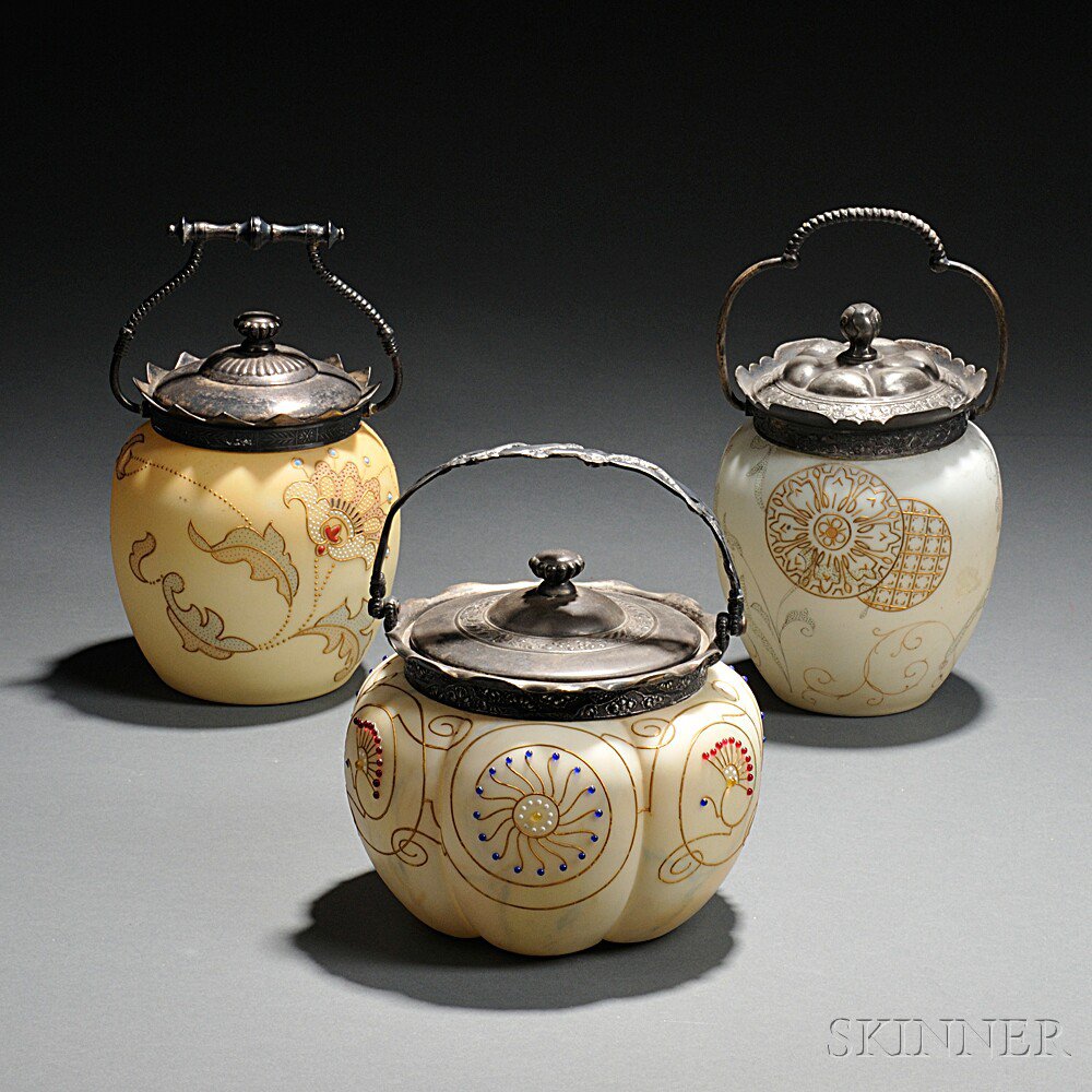 Appraisal: Three Mount Washington Glass Biscuit Jars New Bedford late th