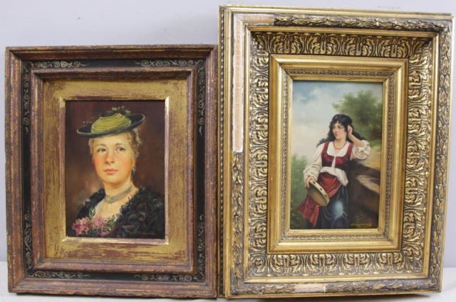 Appraisal: Lot of Two Oil on Board Portraits Lady in a