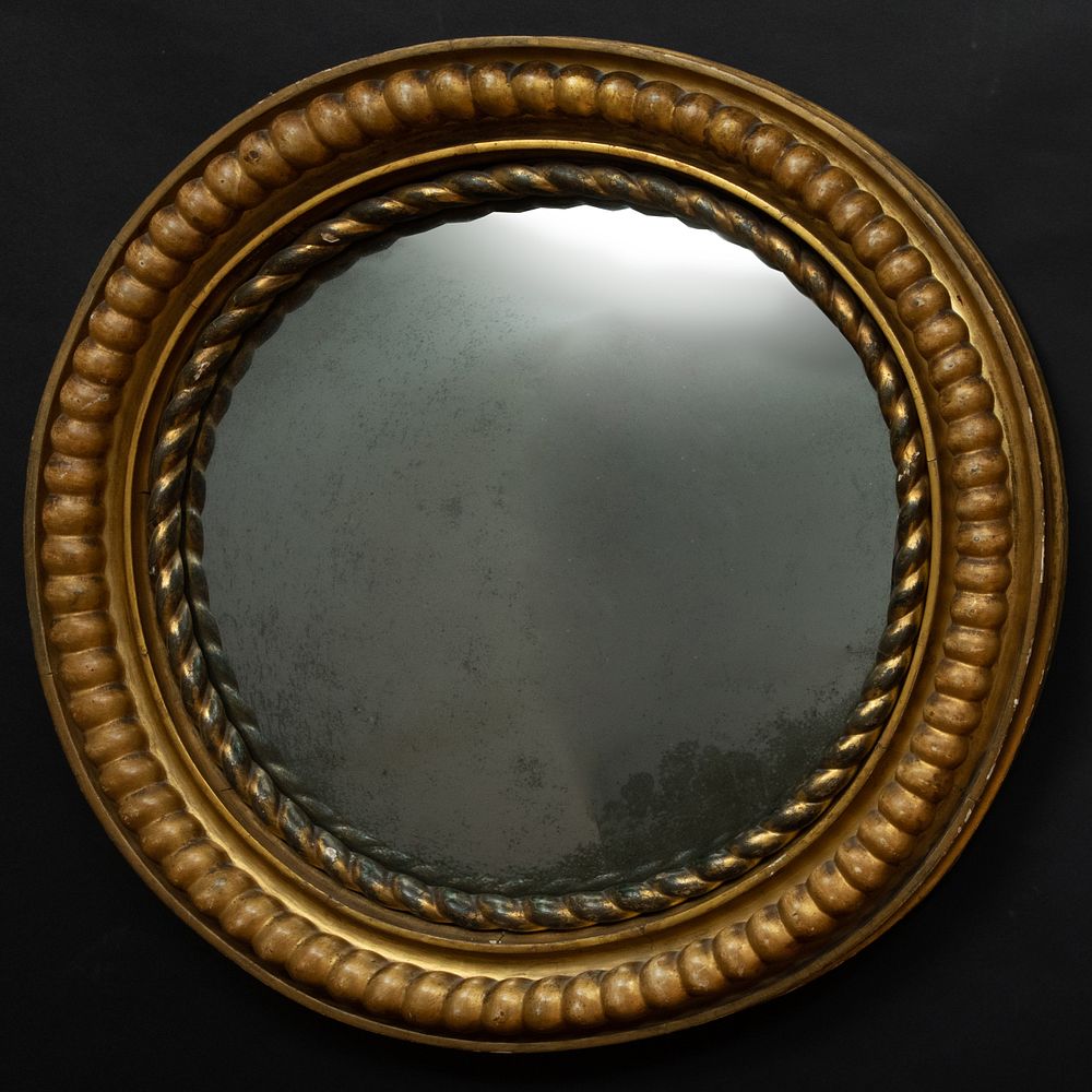 Appraisal: English Giltwood Rope-Twist Convex Mirror With a shipping label on