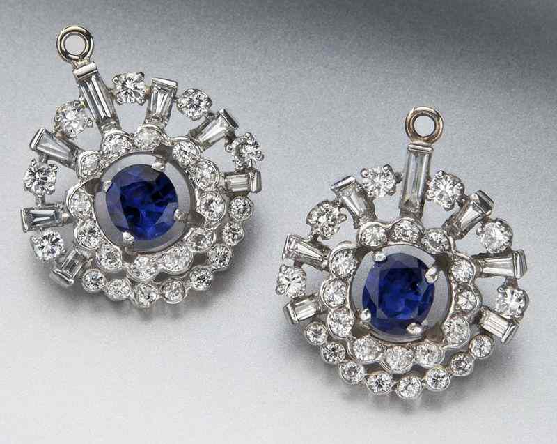 Appraisal: Pr platinum diamond and sapphire earring jacketsfeaturing a pair of