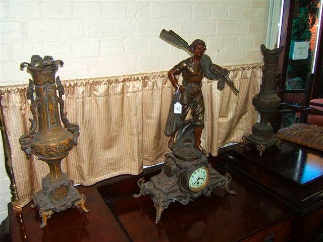 Appraisal: A late th Century French spelter clock garniture de chemin