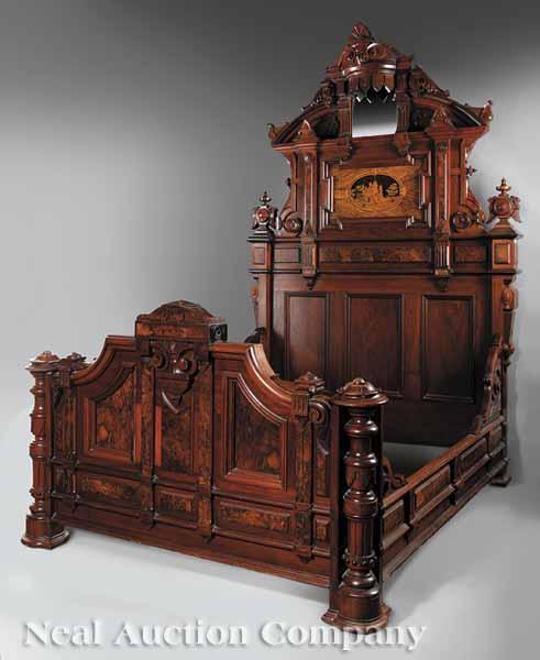 Appraisal: An American Neo-Grec Walnut and Marquetry Bedstead late th c