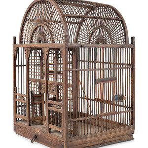 Appraisal: A Victorian Turned Wood Indoor Bird Cage th Century Height