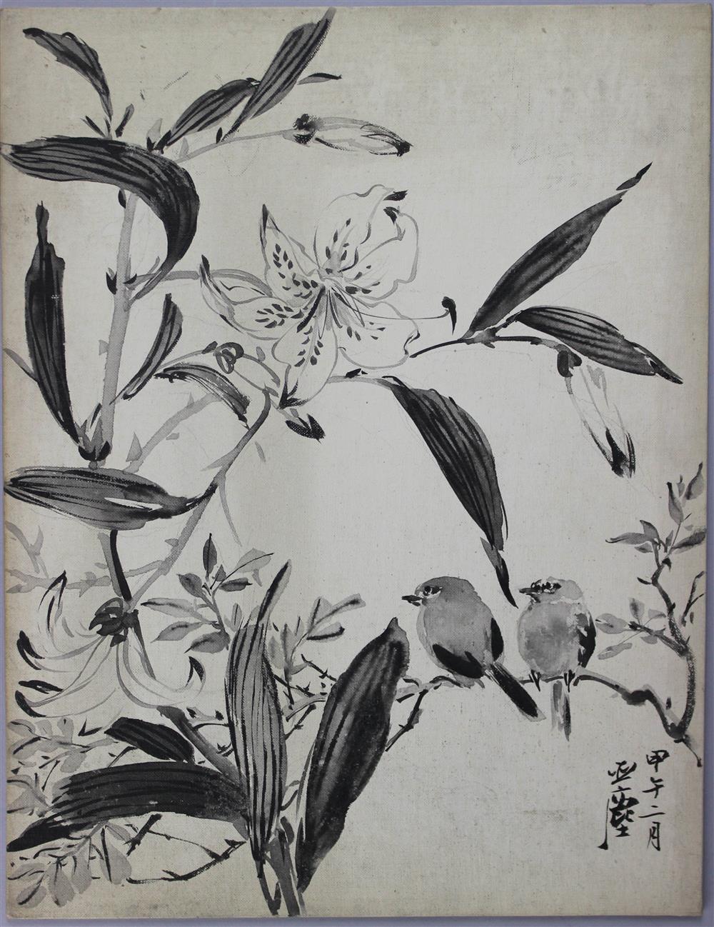 Appraisal: WANG YACHEN CHINESE - LILIES AND BIRDS Ink on canvas