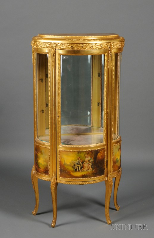 Appraisal: Louis XV Style Giltwood and Composition Vernis Martin Vitrine th