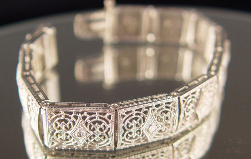 Appraisal: FILIGREE EDWARDIAN WHITE GOLD AND DIAMOND BRACELET Ca - K