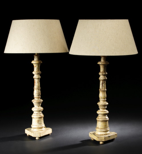 Appraisal: Pair of Wooden Candlestick Lamps each of turned columnar form