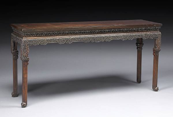 Appraisal: A fine zitan and mixed wood altar table qiaotou'an Early