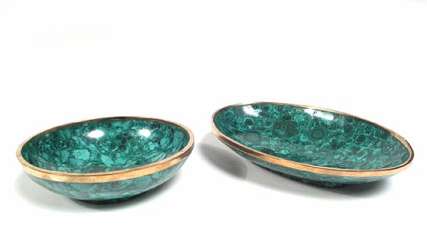 Appraisal: Five malachite bowls largest measures height in width in depth