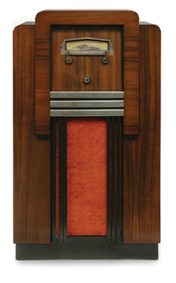 Appraisal: Aristocrat Console circa wooden case with central red speaker fabric