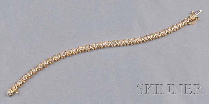 Appraisal: kt Gold and Diamond Bracelet set with thirty-two full-cut diamonds