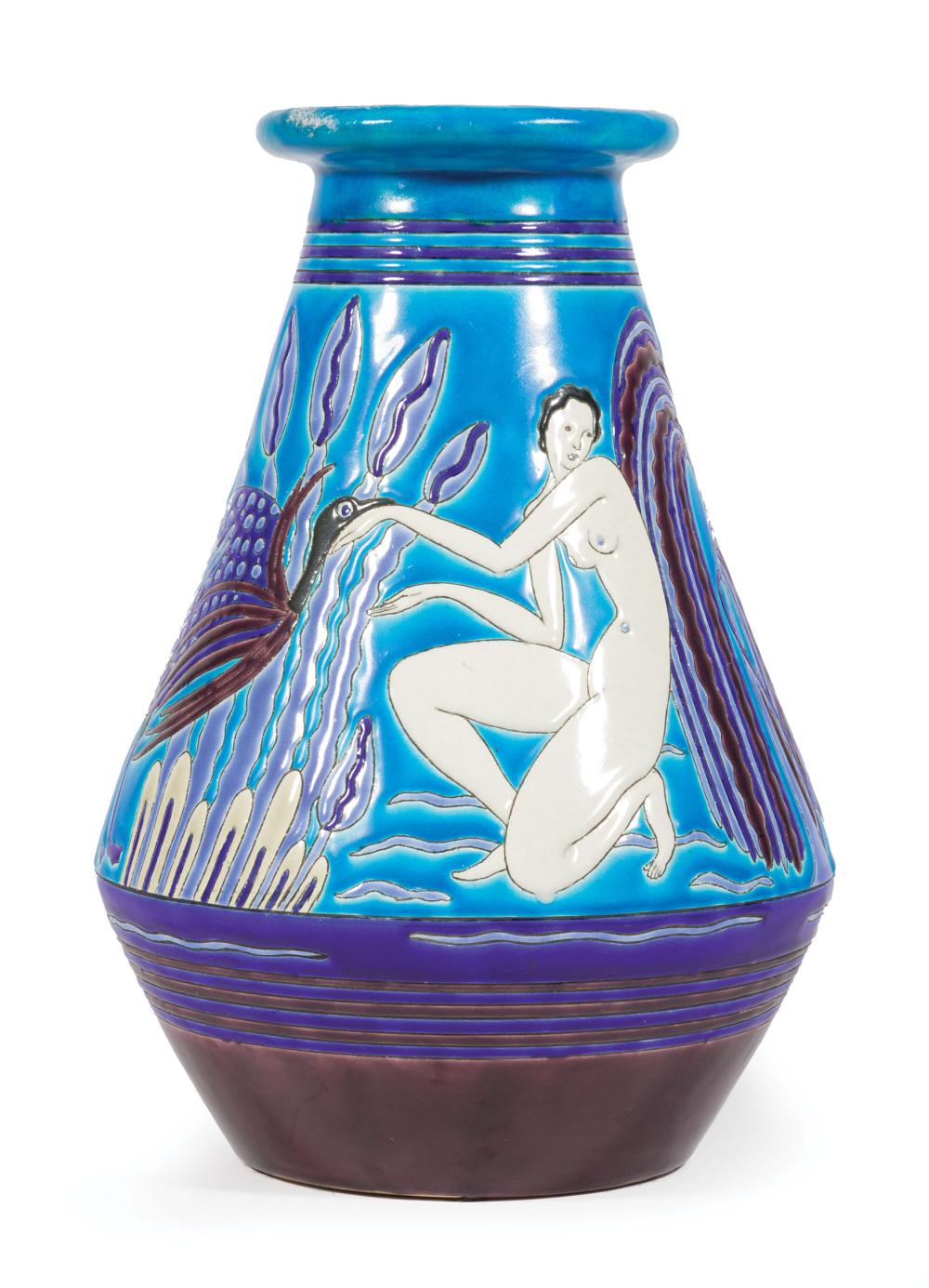 Appraisal: Art Deco Longwy for Atelier Primavera Faience Vase c marked